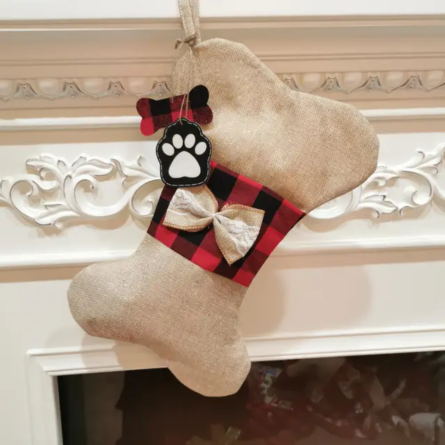 Christmas Ornament Christmas Socks Gift Bag Linen Bones - Shop at LoveMi