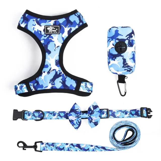 Printed Chest Harness Set Dog Rope Pet Supplies Blue Camouflage Fourpiece Se - Shop at LoveMi