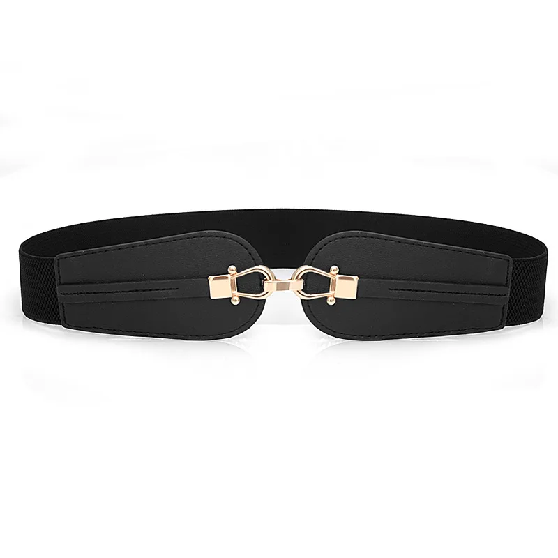 Women's Elastic Waistband Fashion Stretch Wide Belt - Black