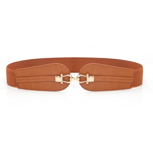 Women's Elastic Waistband Fashion Stretch Wide Belt Camel - Shop at LoveMi