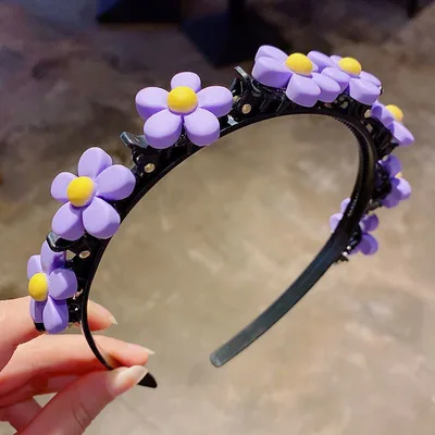 Cartoon Fruit Headband Multi layer Hollow Woven Hairpin Purple Flower - Shop at LoveMi