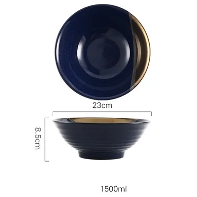 Japanese Vintage Ceramic Ramen Tableware Household Retro Bowl Black Gold Dots - Shop at LoveMi