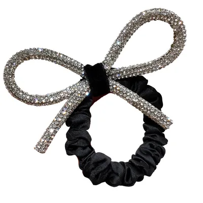 Shiny Diamond studded Bow Hair Tie Silver - Shop at LoveMi
