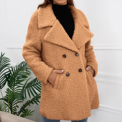 Lamb Fur Coat Loose Lapel Plush Windbreaker Women Camel - Shop at LoveMi