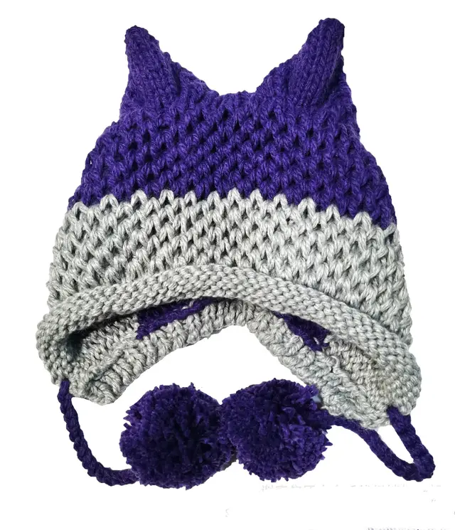 BomHCS Cute Fox Ears Beanie Winter Warm Handmade Knit Hat Purple Grey - Shop at LoveMi