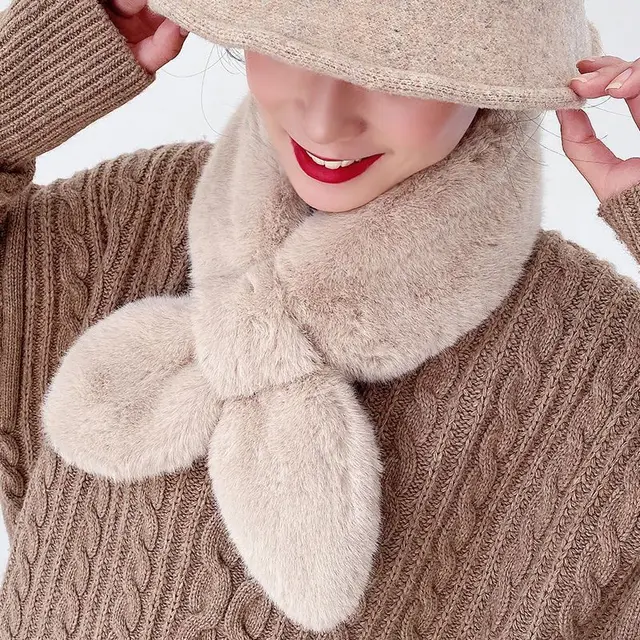 Faux Fur Faux Rabbit Fur Scarf Plush Fur Collar Khaki - Shop at LoveMi