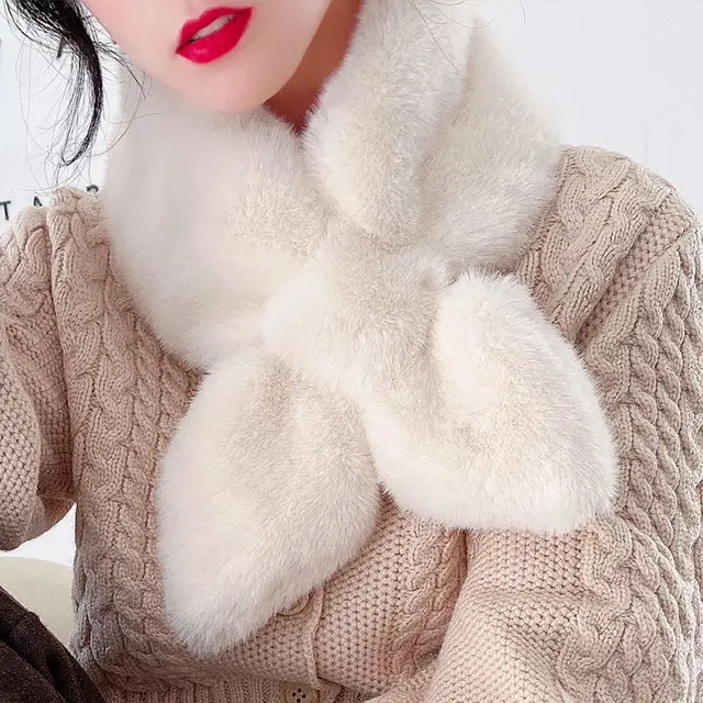 Faux Fur Faux Rabbit Fur Scarf Plush Fur Collar White - Shop at LoveMi