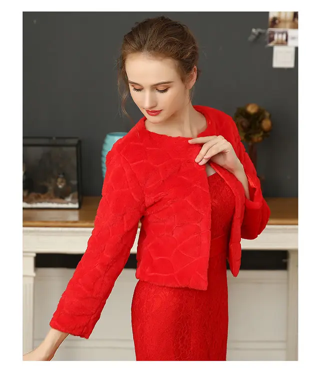 Wedding Dress Shawl Long Sleeve Football Pattern White Jacket Red - Shop at LoveMi