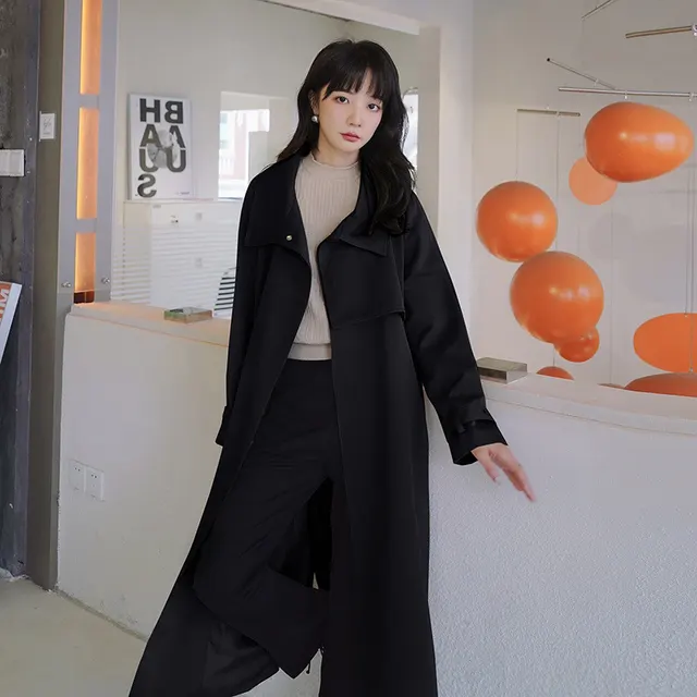 Women's Over the knee Loose Design Overcoat Black - Shop at LoveMi