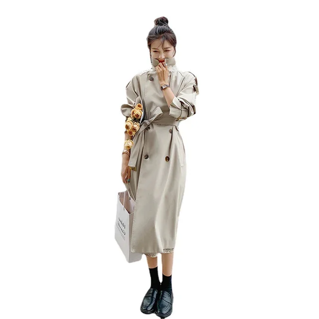 Temperament Korean Style British Style Double breasted Coat Beige - Shop at LoveMi