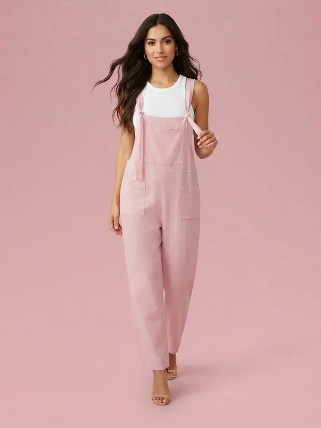 Multi Pocket Relaxed Overalls Pink - Shop at LoveMi