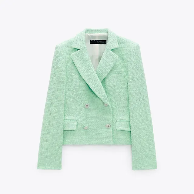 New Texture Double breasted Short Green Suit Jacket Women Green - Shop at LoveMi
