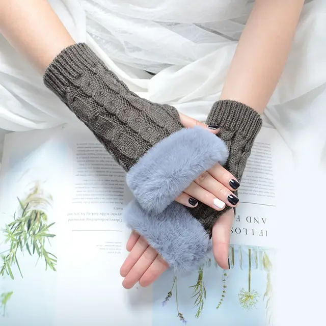 Pure Color Fashion Sleeve Twist Knitted Gloves Dark Grey - Shop at LoveMi