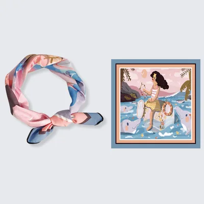 Decorative Spring And Autumn Chiffon Print Small Scarf Dolphin Girl - Shop at LoveMi