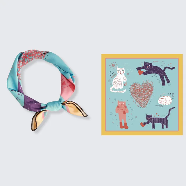 Decorative Spring And Autumn Chiffon Print Small Scarf Love And Cat - Shop at LoveMi
