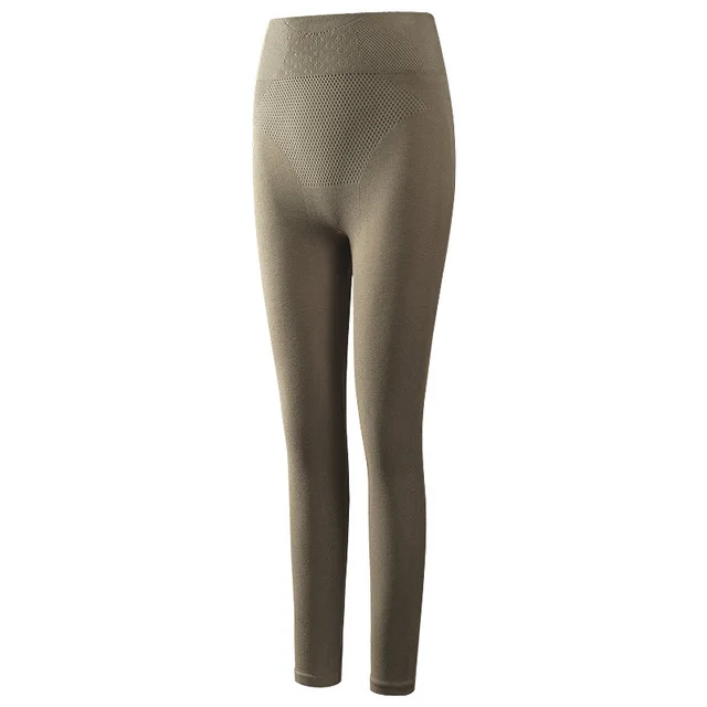 Women High Waisted Abdomen And Hip Leggings Khaki - Shop at LoveMi