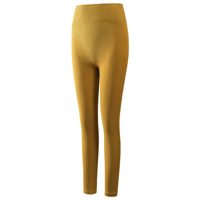 Women High Waisted Abdomen And Hip Leggings Yellow - Shop at LoveMi