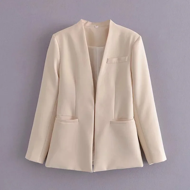 Ladies New Solid Color Suit Jacket Women Beige - Shop at LoveMi