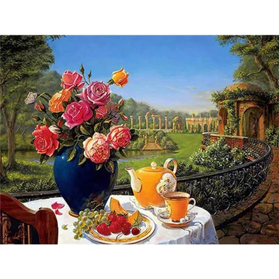 Diamond Painting Flower Mosaic Garden Embroidery Cross Stitch Landscape Home Decoration Blue - Shop at LoveMi