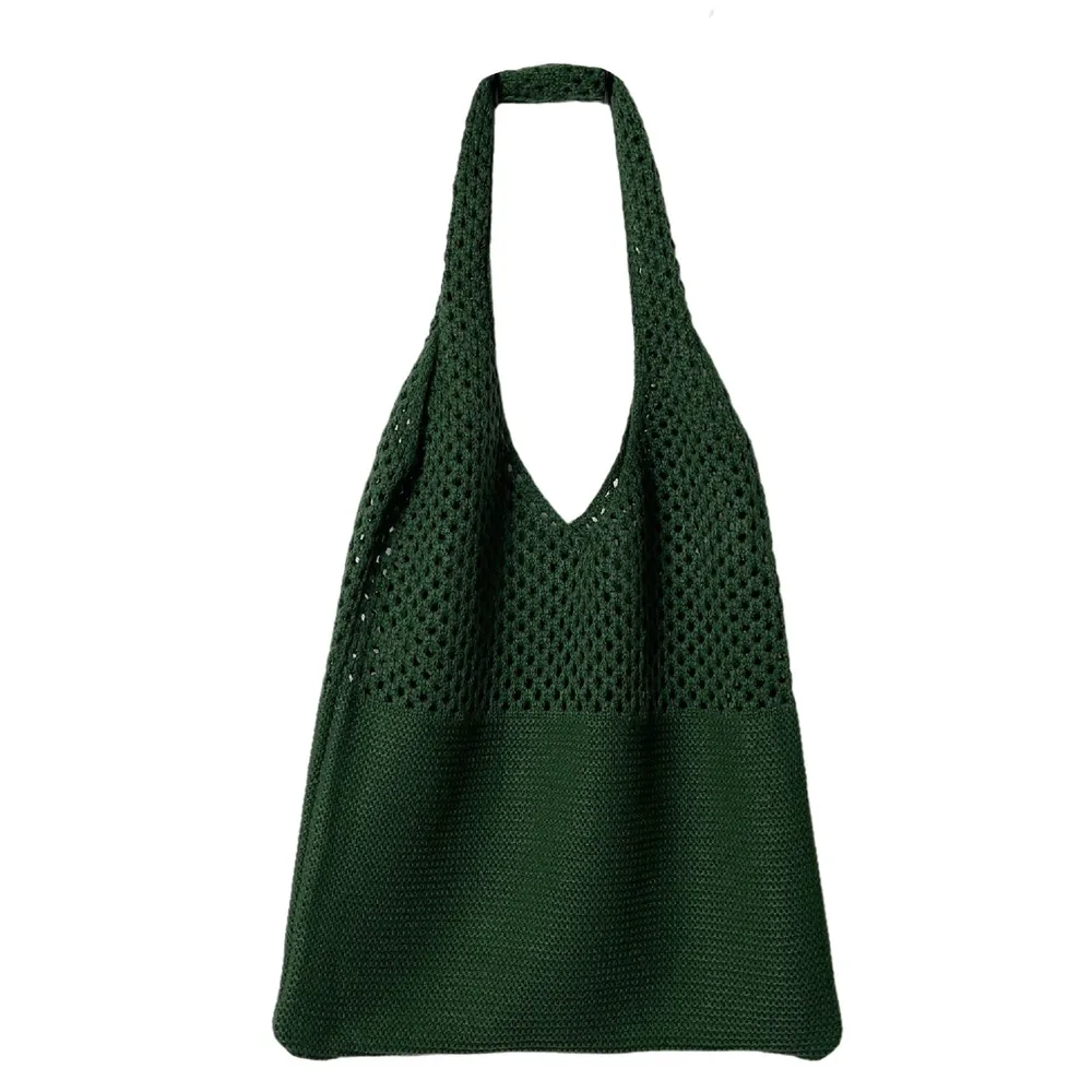 Knitted Retro Shoulder Bag Portable Large capacity Tote Green - Shop at LoveMi