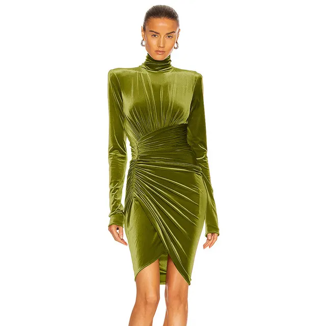 Women's Long sleeved Flannel Slim Party Dress Green - Shop at LoveMi