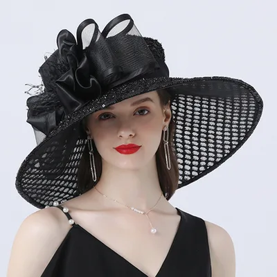 Large brimmed Hat With Mesh Flower Decoration For Comfortable Shading Black - Shop at LoveMi