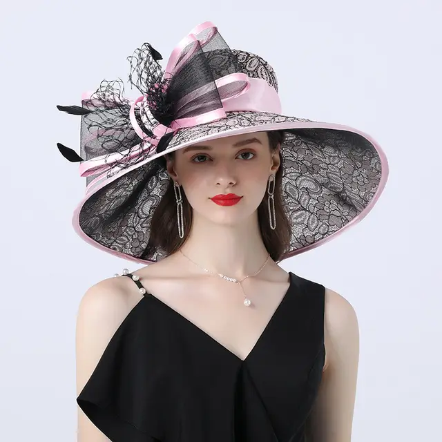 Ladies Fashion Satin Cloth Polyester Mesh Big Brimmed Hat Casual And Easy To Wear And Breathable Pink - Shop at LoveMi