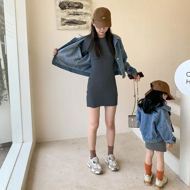 Casual Denim Jacket Stretch Knitted Skirt Suit Gray Skirt - Shop at LoveMi