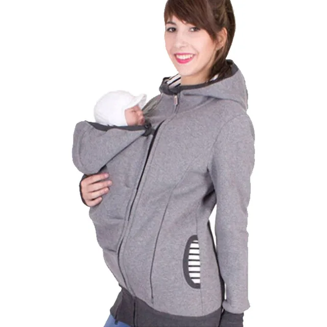 Multifunctional Kangaroo Hooded Ladies Sweatshirt Grey - Shop at LoveMi
