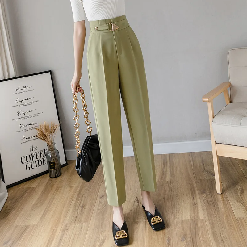 New Cropped Trousers Straight Loose Suit Trousers Green - Shop at LoveMi