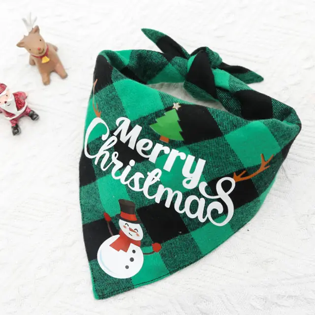 Check Double layer Front And Back Sides Can Be Used Pet Triangle Scarf Saliva Towel Green Black Grid Mc Snowma - Shop at LoveMi