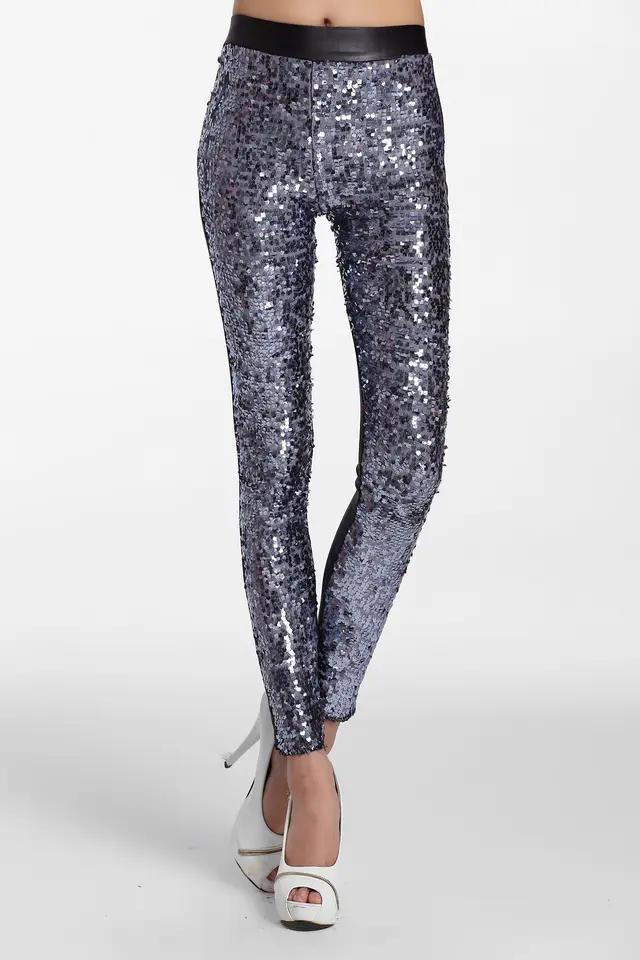 High Elastic Large Size Sequined Leggings Grey - Shop at LoveMi