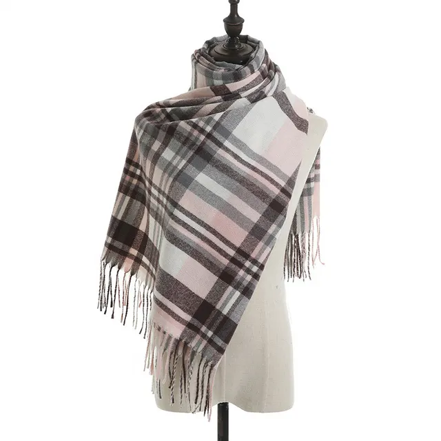 Imitation Cashmere Scarf Plaid Thickened Cold And Warm Tassels Black Pink - Shop at LoveMi