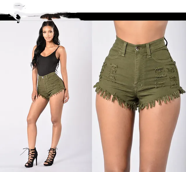 Stretch Sexy Frayed Denim Shorts Women's Hot Pants Army Green - Shop at LoveMi