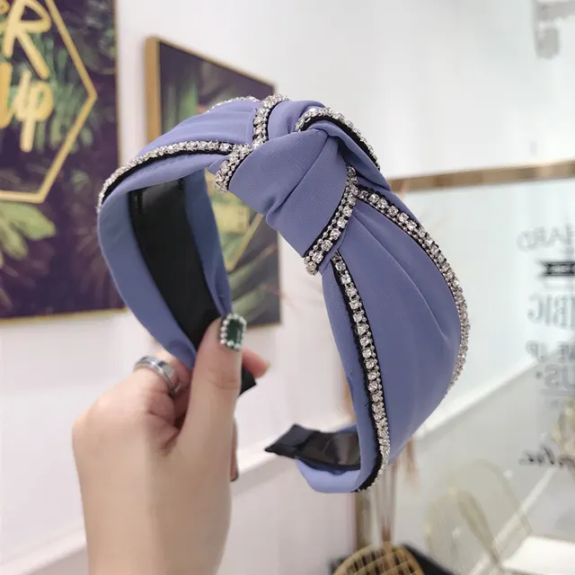 Fabric Diamond studded Knotted Wide brimmed Toothed Headband Blue - Shop at LoveMi