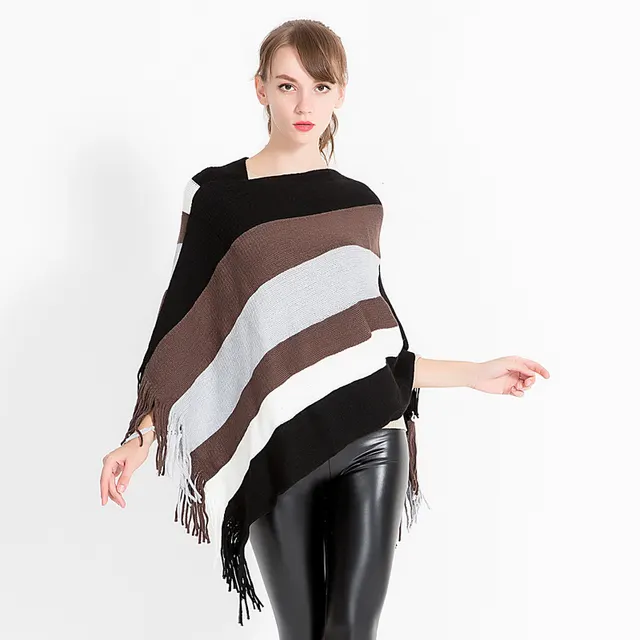 Awning Shawl Women Fashion Stripes Europe And America Black - Shop at LoveMi