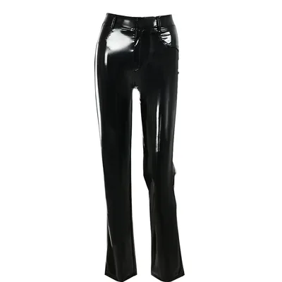 PU Leather Women's High waisted Butt lifting Hot Girl Straight leg Pants Black - Shop at LoveMi