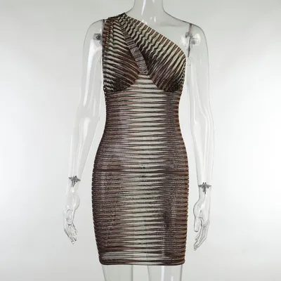 One shoulder Folded Dress Female Winter Sexy Temperament Commuting Khaki - Shop at LoveMi