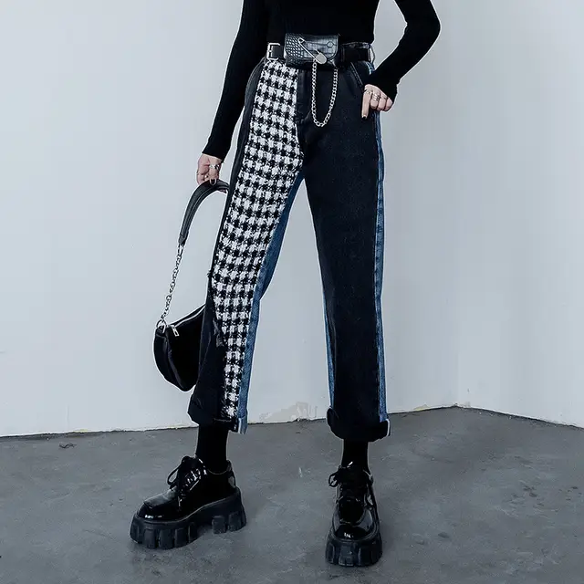 Women's New Cropped Wide leg Pants Straight Loose Jeans Black - Shop at LoveMi