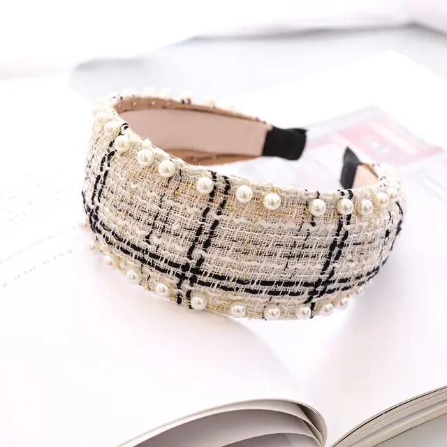 Pearl Headband Classic Ethnic Plaid Fabric 6Style - Shop at LoveMi