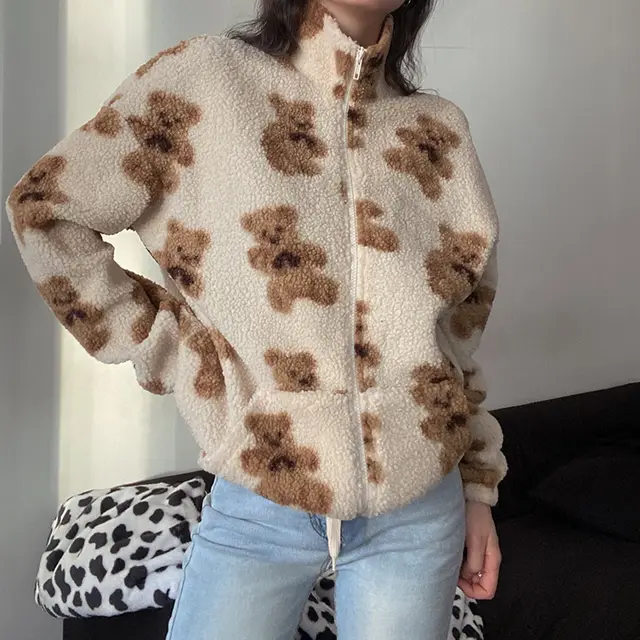 European And American Style New Loose Printed Lamb Wool Coat Yellow - Shop at LoveMi
