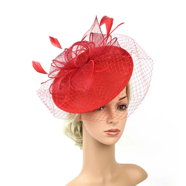 Linen Hat Feather Headdress Bridal Photography Photo Accessories Red - Shop at LoveMi