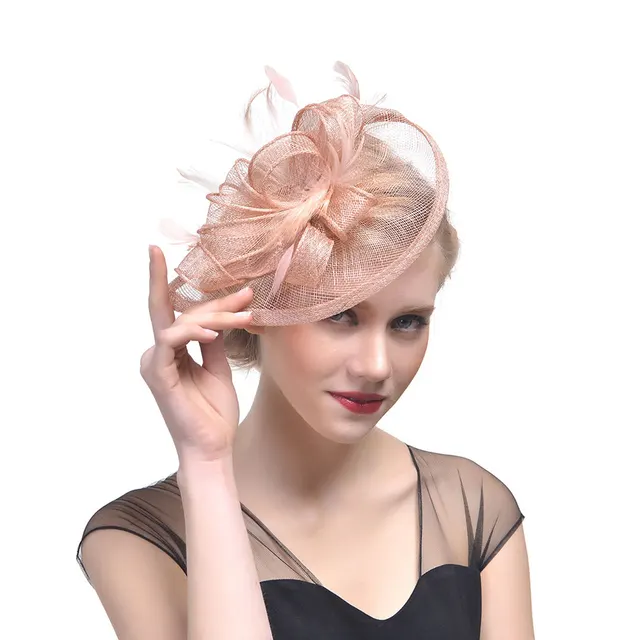Hemp Yarn Banquet Net Top Hat Bridal Feather Hairpin Champagne - Shop at LoveMi