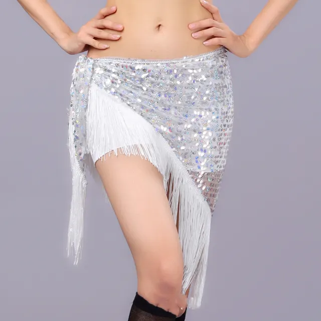 Belly Dance Waist Chain Sequins Tassel Show Hip Scarf White - Shop at LoveMi