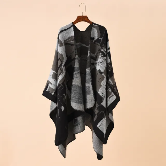 Irregular Geometric Check Pattern Imitation Cashmere Big Shawl Grey - Shop at LoveMi