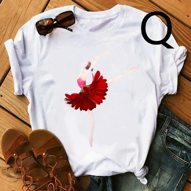 Personalized Ballet Flower Skirt Girl Print Ladies Short Sleeve Q - Shop at LoveMi