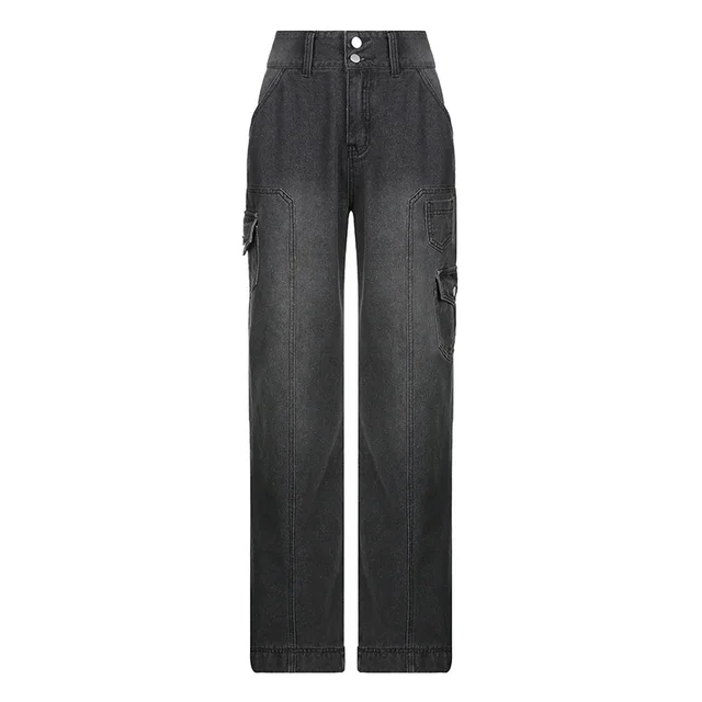 Fashion High Rise Loose Pocket Wide Straight Leg Pants Black - Shop at LoveMi