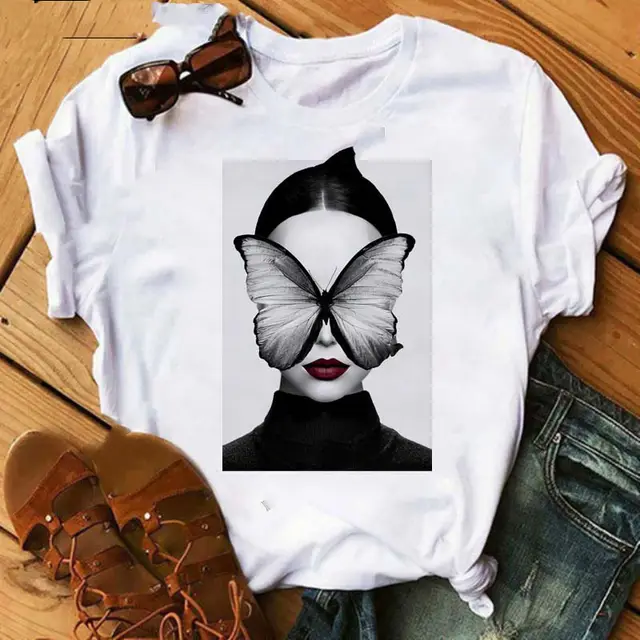 Loose Round Neck White Ladies Casual T Shirt With Short Sleeves Shape27677 - Shop at LoveMi