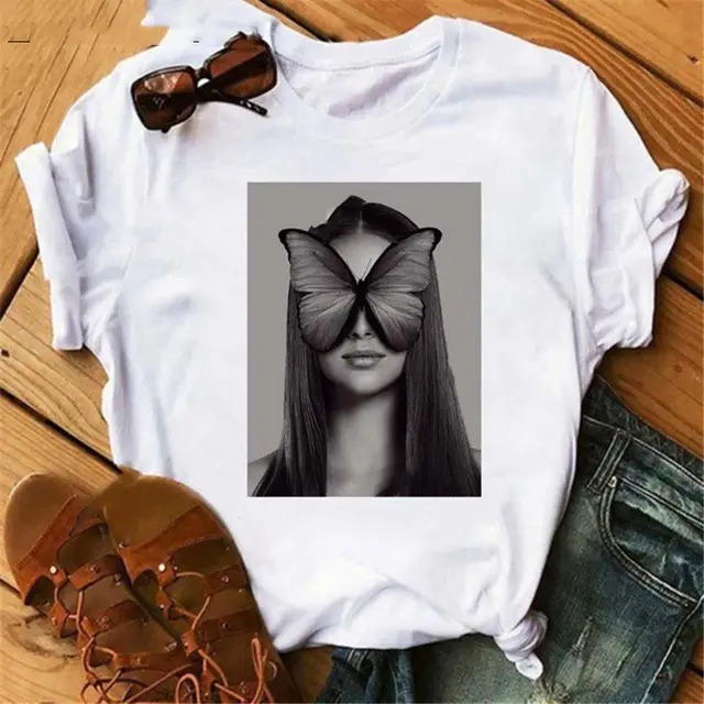 Loose Round Neck White Ladies Casual T Shirt With Short Sleeves Shape27680 - Shop at LoveMi