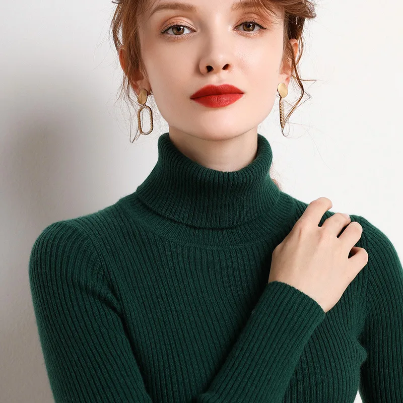 Women's Solid Color Wool Bottoming Shirt Long sleeved Drawstring Slim Fit Green - Shop at LoveMi